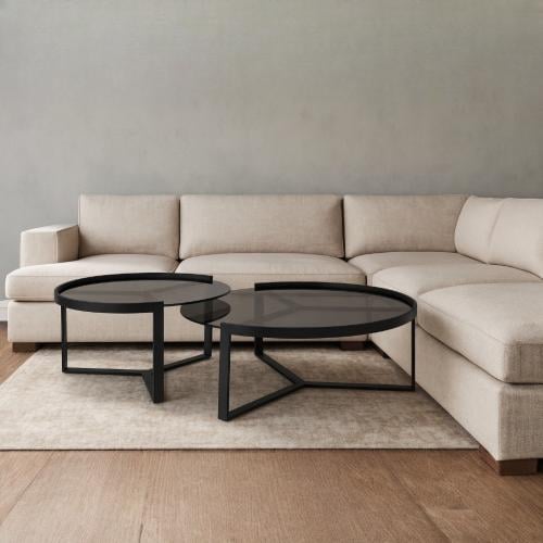 طقم طاولتين حديد أسود سطح زجاج أسود شفاف - بتصميم...