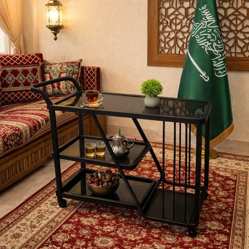 عربية تقديم ثلاثة دور لون أسود - بتصميم عصري