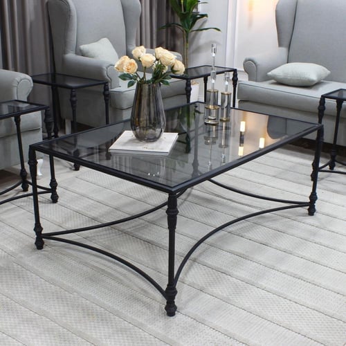 طقم طاولة تقديم مع 4 خدمة - تصميم زجاجي بإطار أسود...