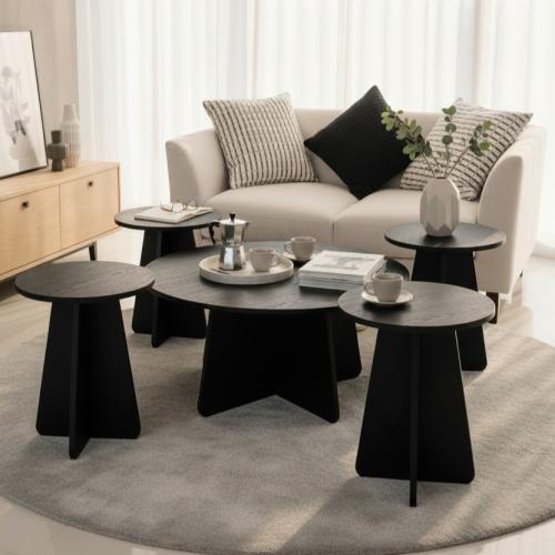 طقم طاولات مع 4 خدمة خشب سنديان اسود