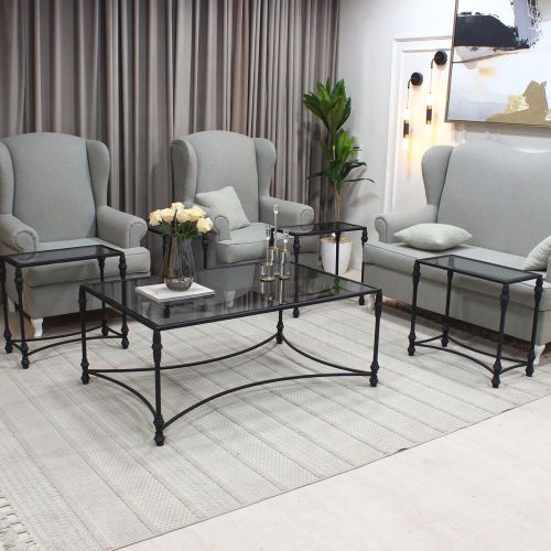 طقم طاولة تقديم مع 4 خدمة - تصميم زجاجي بإطار أسود...