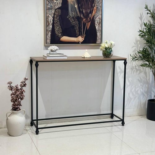 مدخل - كونسول قاعدة حديد أسود سطح خشب بني