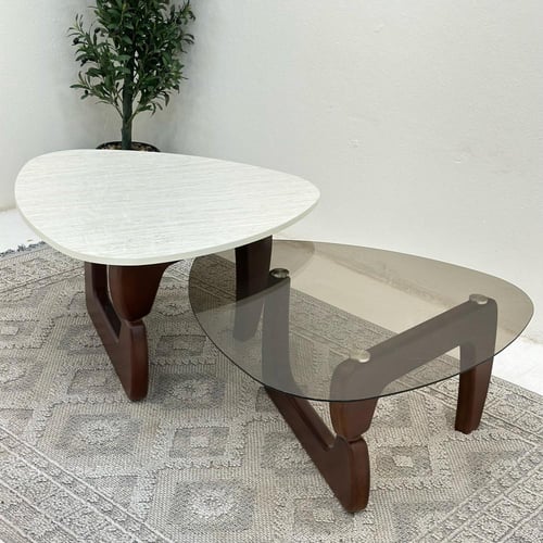 طاولتين قهوة سطح الطاولة الاولى بديل الرخام ترافنت...