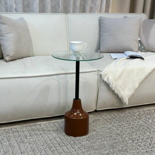 طاولة خدمة بني زجاج شفاف