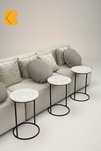 طقم طاولة خدمة 3 حبة حديد ذهبي سطح خشب شكل رخامي -...