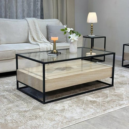 طقم طاولة ضيافة دورين سطح زجاج شفاف مع بديل الرخام...