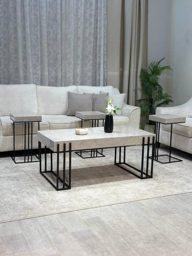 طقم طاولة ضيافة بديل رخام مع 4 طاولات خدمة – تصميم...