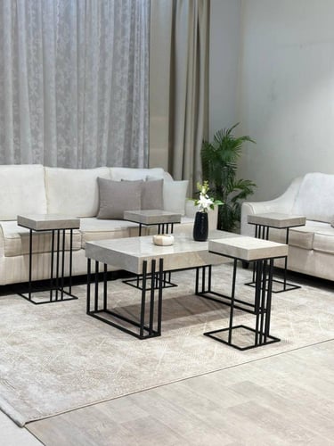 طقم طاولة ضيافة بديل رخام مع 4 طاولات خدمة – تصميم...