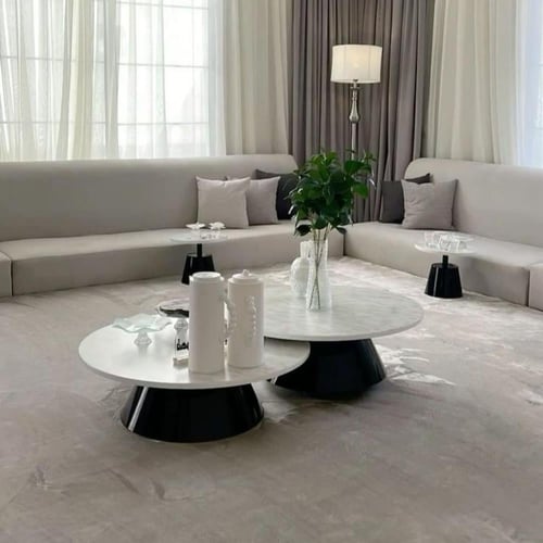 طقم طاولات ضيافة ارضي 8 قطع خشب رخامي