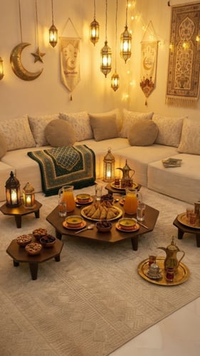 طقم طاولات ارضي مع 4 خدمة خشب بني شكل ‏سداسي - بتص...