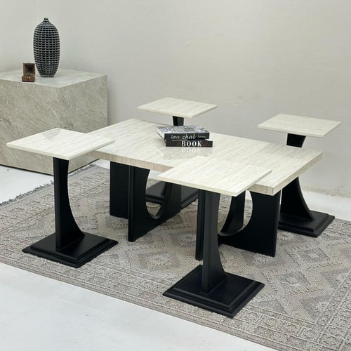 طقم طاولات 5قطع سطح بديل الرخام قاعده خشب لون اسود