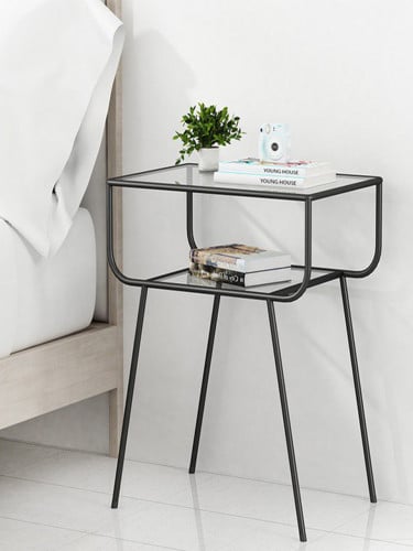 طاولة جانبية ( كومدينه ) زجاج شفاف لون أسود - متعد...