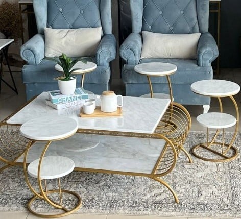 طقم طاولات ضيافة دورين ذهبي