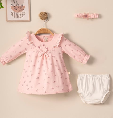 ميني جنتل فستان بناتي من القطن - 3 قطع - حتى عمر س...