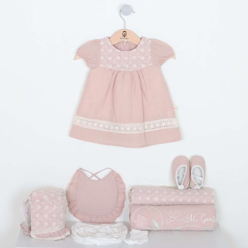 طقم فستان رضع ميني جنتل مع تفاصيل دانتيل ونقوش أزه...