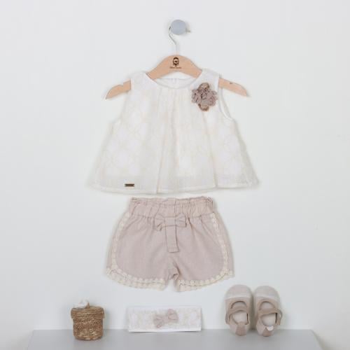 ميني جنتل طقم صيفي نسيج مع دانتيل للفتيات - 4 قطع...