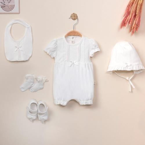 طقم بناتي 5 قطع افرول طاقية صدارية جوارب حذاء لون...