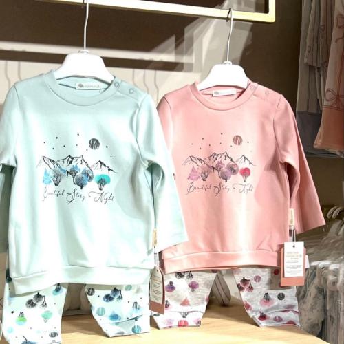 بيجاما بناتي حتى عمر سنتين الوان مينت وزهري