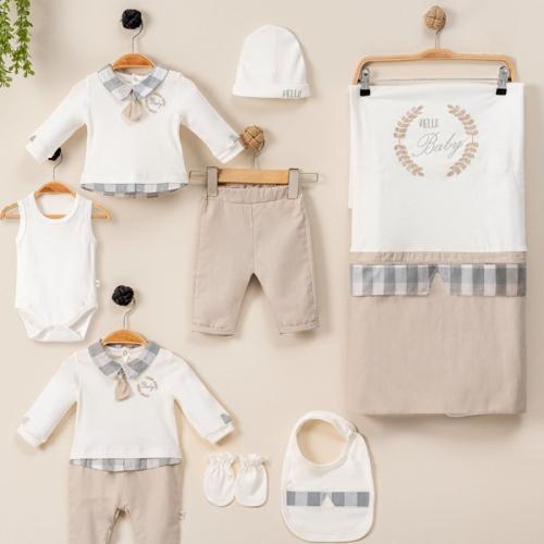 ميني جنتل طقم ولادي من القطن - 8 قطع - 0 - 3 أشهر