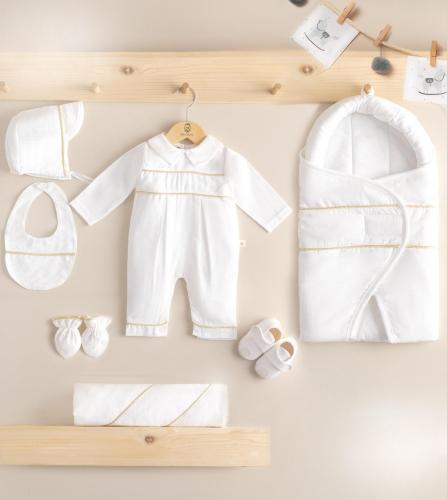 طقم مدس ولادي 7 قطع ستايل أوروبي (0-3 شهور) لون او...