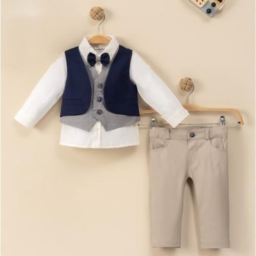 ميني جنتل طقم ولادي من الكتان - 3 قطع