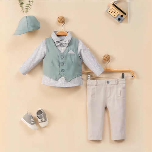 ميني جنتل طقم رسمي للأولاد - 5 قطع - أخضر وفضي - 5...