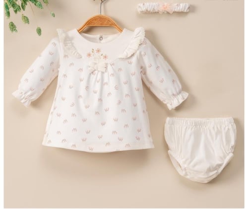 ميني جنتل فستان بناتي من القطن - 3 قطع - حتى عمر س...