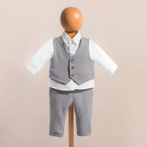 ميني جنتل طقم ولادي من الكتان - قطعتين - رمادي