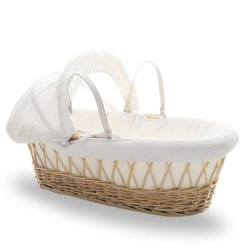 سلَة موسى للأطفال لون خشبي ومفرش أبيض - 83x26x47 س...