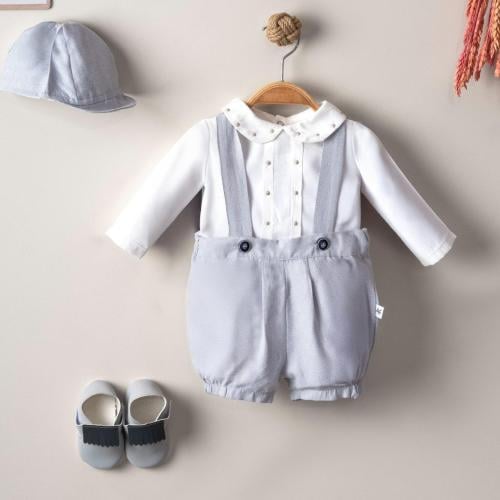 طقم ولادي 3 قطع افرول طاقية حذاء لون فضي