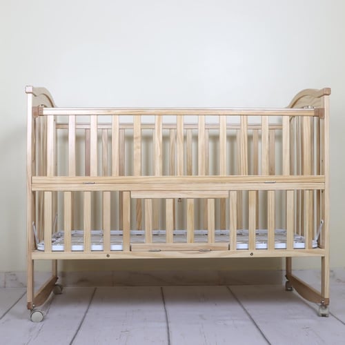 بيبي شاين سرير أطفال خشبي مع عجلات وباب جانبي قابل...