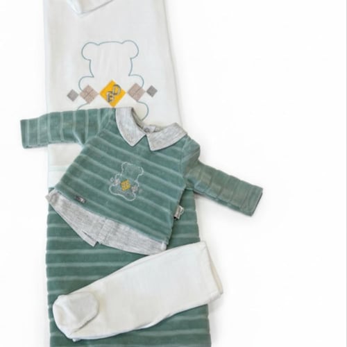 طقم مواليد ولادي مخمل 5 قطع من عمر 0 الى 3 اشهر