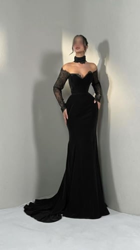 فستان سهره اسود مخمل ودانتيل