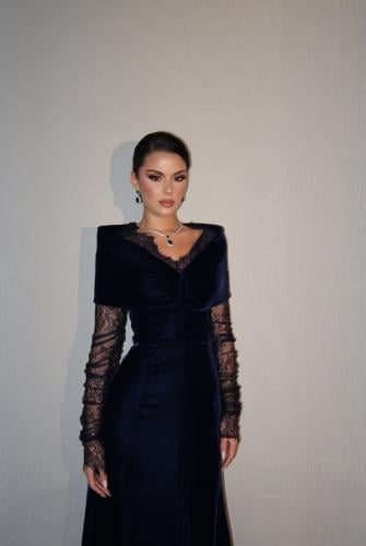 فستان سهره كحلي مخمل