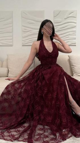 فستان سهره دانتيل عنابي