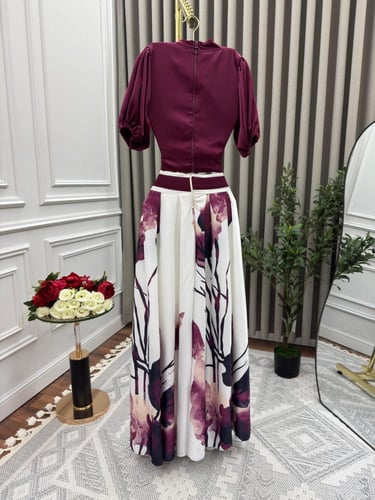 فستان سهره عنابي مورد