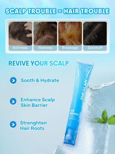 SHEGLAM HAIR سيروم فروة الرأس آيس ريفايف، لفافة ماء جبال الألب المبردة، سيروم تدليك الشعر، يهدئ فروة الرأس ويرطبها، يقوي جذور الشع...