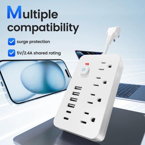 مشترك كهربائي 10 في 1 | 4 منافذ كهرباء و6 USB مع T...