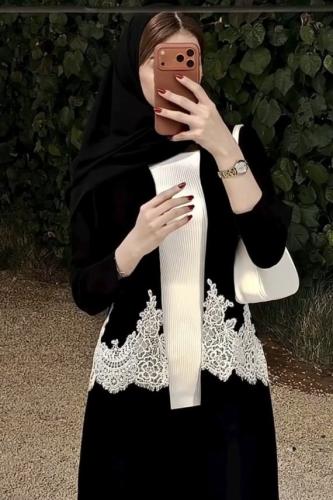 عبايه ب دانتيل ابيض 1422