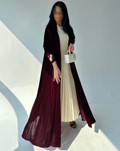 عبايه كلوش مخمل برغندي 1041
