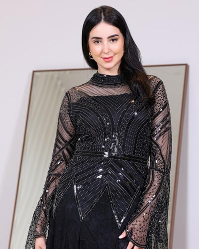 فستان سهرة دانتيل بكريستال أنيق - لونين