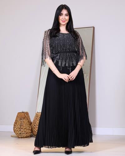 فستان سهرة شيفون بليسيه بتطريز فاخر – 3 ألوان ومقا...