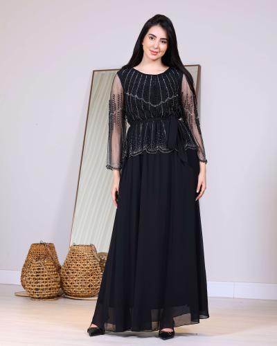 فستان سهرة كريستال فخم بلون موف وأسود