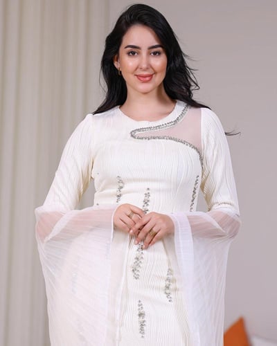 فستان تطريز فخم بأكمام شفافة 3 ألوان | سيدتي