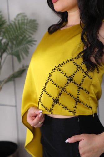 طقم بنطلون انيق تطريز كم واسع