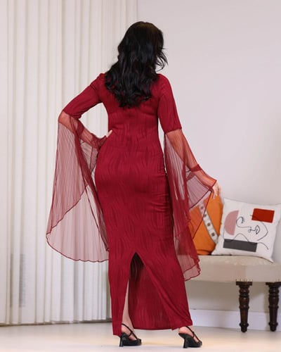 فستان تطريز فخم بأكمام شفافة 3 ألوان | سيدتي