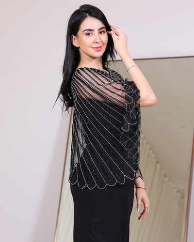 بلوزة سهرة سوداء بتطريز فاخر – فري سايز