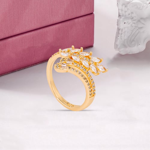 خاتم بديل الذهب أوراق مزينة زركون