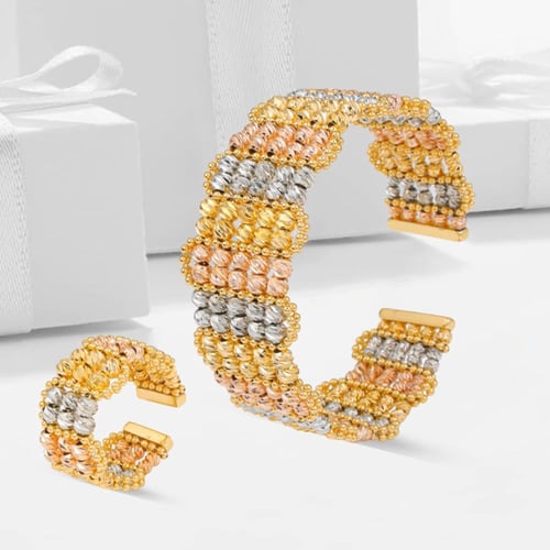 أسوارة وخاتم بديل الذهب كريستال أنيق