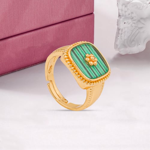 خاتم بديل الذهب حجر الملاكيت الأخضر